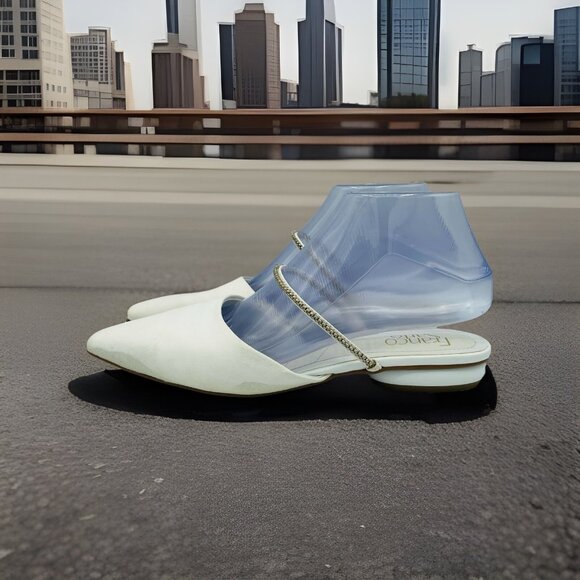 Franco Sarto Shoes Womens Size 7 M White Leather Slip On Mule Heel Pointy Sandal - Picture 2 of 13